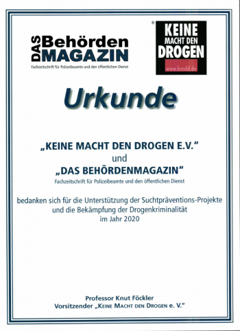Keine Macht den Drogen Urkunde